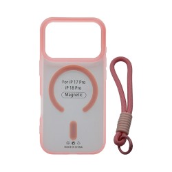 Designer Magnetic Sillicone Case with String for Apple iPhone 17 Pro/iPhone 18 Pro Pink